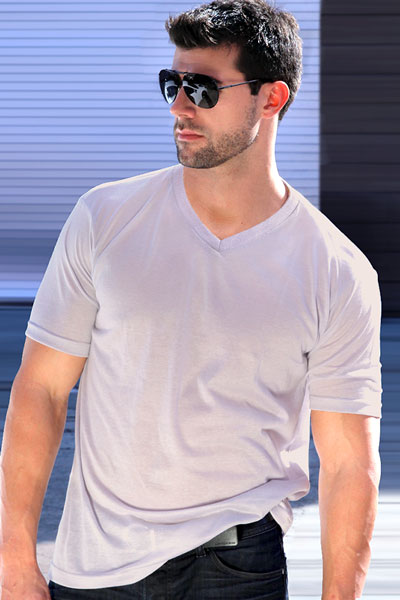 Tan Through Light Gray V Neck Shirt